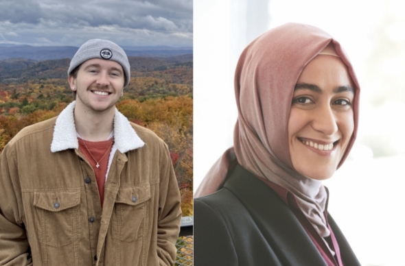 Graduate student Quinn Casey and Professor Burcin Mutlu-Pakdil