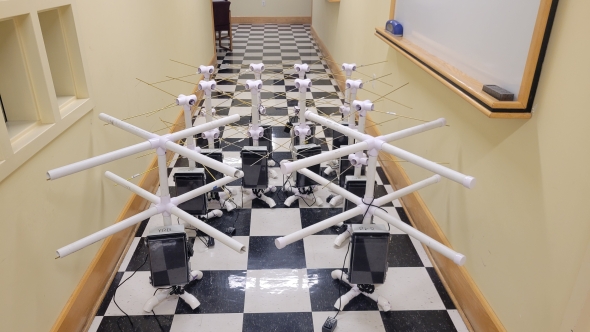 The array of radio receivers assembled, tested, and ready to be shipped to Alaska from Dartmouth's physics and astro department.