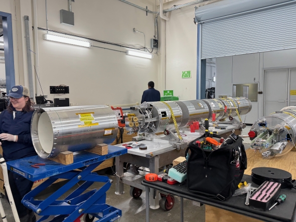 The main body of the rocket being assembled at Poker Flat. 
